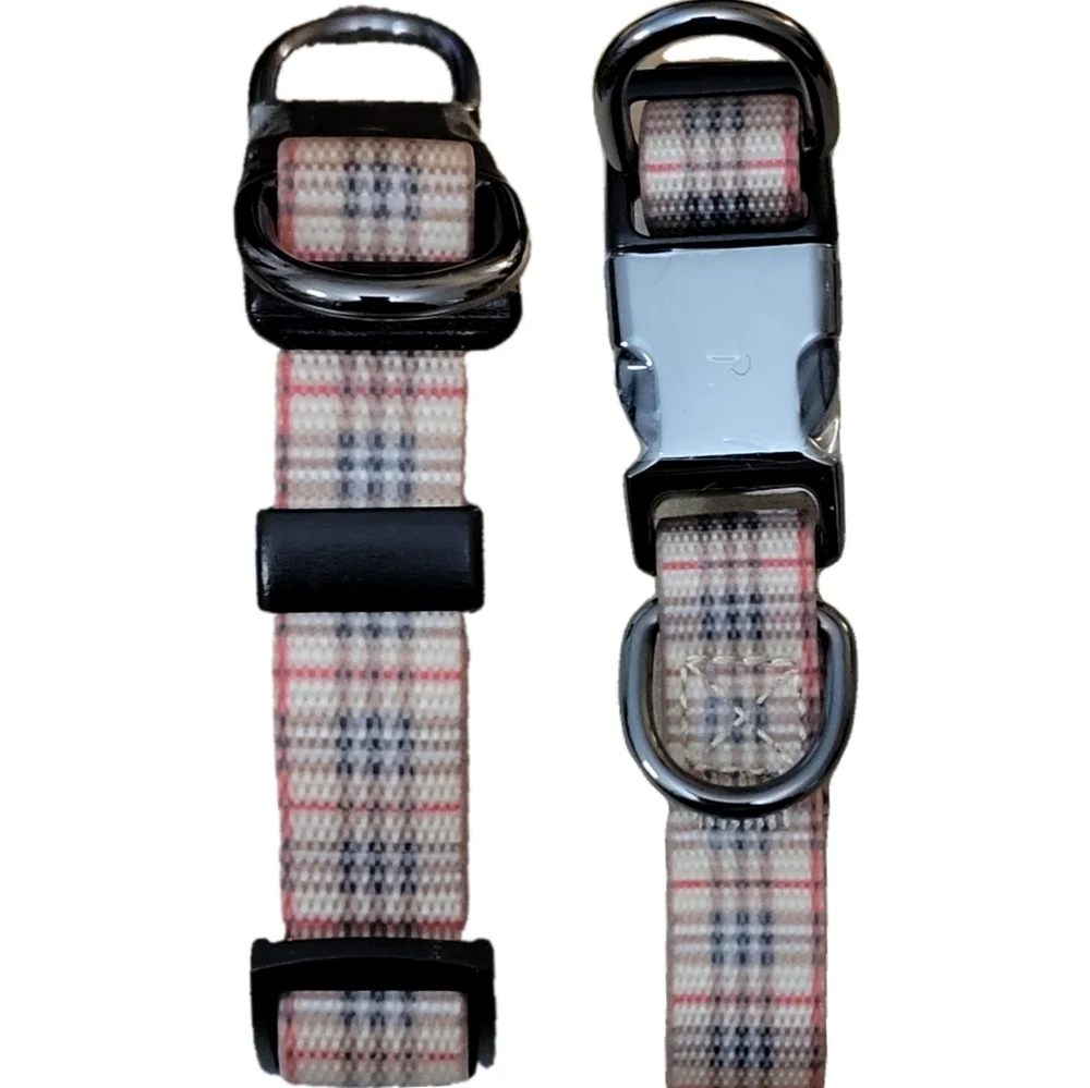 Plaid Dog Collar with Metal Buckle